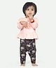 Ariel Pure Cotton Full Sleeves Yeah Just Smile All Day Text & Floral Printed Top & Pant Set - Pink