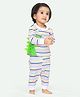 Ariel Pure Cotton Full Sleeves Striped & Dinosaur Printed Tee & Coordinating Joggers Set - Multi Colour