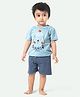 Ariel Pure Cotton  Half Sleeves Bear Printed & Pom Pom Embellished Tee & Shorts Set - Blue