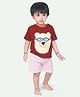 Ariel Pure Cotton  Half Sleeves Animal Patch Detailed & Striped Tee & Shorts  Set - Maroon