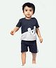Ariel Pure Cotton  Half Sleeves Teddy Bear Printed Tee & Shorts Set - Navy Blue