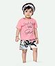 Ariel Pure Cotton Half Sleeves Daddys Little Girl Text Printed Tee & Shorts Set - Pink
