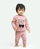Ariel Pure Cotton Full Sleeves Teddy Bear Printed Tee & Joggers Set - Pink