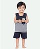 Ariel Pure Cotton Sleeveless Striped & Bunny Ears Designed Tee & Shorts Set - Black