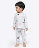 Ariel Pure Cotton Full Sleeves Stars Printed Tee & Coordinating Pajama Set - Grey