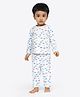 Ariel Pure Cotton Full Sleeves Fishes Printed Tee & Coordinating Pajama Set - White