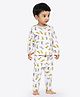 Ariel Pure Cotton Full Sleeves Baby Giraffes Printed Tee & Coordinating Pajama Set - White