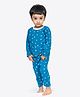 Ariel Pure Cotton Full Sleeves Snowflakes Printed Tee & Coordinating Pajama Set - Blue