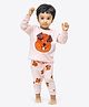 Ariel Pure Cotton Full Sleeves Dog Patch Embroidered Tee With Striped Joggers Set - Peach