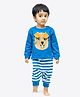 Ariel Pure Cotton Full Sleeves Dog Patch Embroidered Tee With Striped Joggers Set - Blue