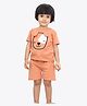 Ariel Pure Cotton Half Sleeves Dog Embroidered Tee With Shorts Set - Orange