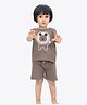 Ariel Pure Cotton Half Sleeves Lion Embroidered Tee With Shorts Set - Grey