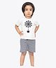 Ariel Pure Cotton Half Sleeves Spider Web Embroidered Tee With Striped Shorts Set - Off White