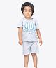 Ariel Pure Cotton Half Sleeves Hot Air Balloons Patch Detailed Tee & Shorts Set - Blue