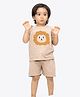 Ariel Pure Cotton Half Sleeves Baby Lion Patch Detailed & Printed Tee & Shorts Set - Brown