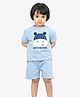 Ariel Pure Cotton Half Sleeves Hippo Patch Detailed Tee & Shorts Set - Blue