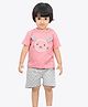 Ariel Pure Cotton Half Sleeves Baby Animal Patch Detailed & Polka Dots Printed Tee & Shorts Set - Pink