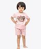 Ariel Pure Cotton Half Sleeves Teddy Bear Patch Embroidered Tee With Coordinating Shorts Set - Pink