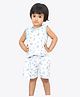 Ariel Pure Cotton Sleeveless Teddy Bear Printed Tee With Coordinating Shorts Set - White