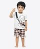 Ariel Pure Cotton Half Sleeves Teddy Bear Printed Tee With Checked Shorts Set - White