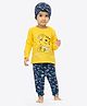 Ariel Pure Cotton Full Sleeves Lion Printed Tee With Joggers & Cap - Yellow