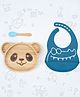 StarKiddo Panda Bamboo Suction Plates with Weaning Spoon and Cute Adjustable Printed Bib for Baby and Toddler - Blue-Blue