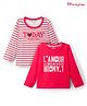 Honeyhap Premium 100% Cotton Knit Bio Finish Full Sleeves T-Shirts with Stripes & Lamour Text Print Pack of 2 - Poppy Red & Bright White