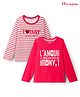 Honeyhap Premium 100% Cotton Knit Bio Finish Full Sleeves T-Shirts with Stripes & Lamour Text Print Pack of 2 - Poppy Red & Bright White