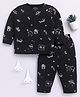 Clt.s Cotton Knit Full Sleeves Travel Theme Doodles Printed Coordinating Night Suit Set - Black