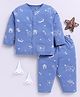 Clt.s Cotton Knit Full Sleeves Travel Theme Doodles Printed Coordinating Night Suit Set - Blue