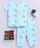 Clt.s Cotton Knit Half Sleeves Ready Steady Go Text Printed Coordinating Night Suit Set - Blue
