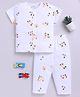 Clt.s Cotton Knit Half Sleeves Ready Steady Go Text Printed Coordinating Night Suit Set - White