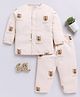 Clt.s Cotton Knit Full Sleeves Baby Cheetah Printed Coordinating Night Suit Set - Beige