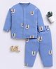 Clt.s Cotton Knit Full Sleeves Baby Cheetah Printed Coordinating Night Suit Set - Blue