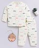 Clt.s Cotton Knit Full Sleeves Typography Printed Coordinating Night Suit Set - Cream