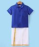 Babyhug Woven Half Sleeves Solid Shirt & Mundu Set - Blue