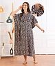 Bella Mama Cotton Woven Maternity Nursing Kaftan With Floral Print - Black