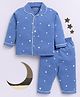 Clt.s Cotton Knit Full Sleeves Stars & Typography Printed Coordinating Night Suit Set - Blue