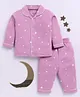 Clt.s Cotton Knit Full Sleeves Stars & Typography Printed Coordinating Night Suit Set - Purple