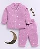 Clt.s Cotton Knit Full Sleeves Stars & Typography Printed Coordinating Night Suit Set - Purple