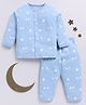 Clt.s Cotton Knit Full Sleeves Stars & Typography Printed Coordinating Night Suit Set - Blue