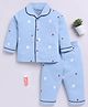 Clt.s Cotton Knit Full Sleeves Hearts & Popcorn Printed Coordinating Night Suit Set - Blue