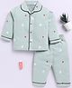 Clt.s Cotton Knit Full Sleeves Hearts & Popcorn Printed Coordinating Night Suit Set - Green