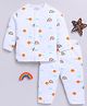 Clt.s Cotton Knit Full Sleeves Saturn & Rainbow Printed Coordinating Night Suit Set - White