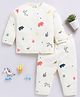 Clt.s Cotton Knit Full Sleeves Wild Animals Printed Coordinating Night Suit Set - Cream