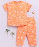 Clt.s Cotton Knit Half Sleeves Fruits Printed Coordinating Night Suit Set - Orange