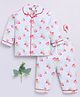 Clt.s Cotton Woven Full Sleeves Strawberries Printed & Striped Coordinating Night Suit Set - Blue