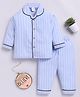 Clt.s Cotton Woven Full Sleeves Striped Coordinating Night Suit Set - Blue