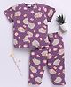 Clt.s Cotton Knit Short Sleeves Cute Kitty Printed Coordinating Night Suit Set - Purple