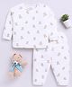 Clt.s Cotton Knit Full Sleeves Teddy Bear Printed Coordinating Night Suit Set- Off White
